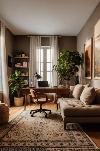 John set up his cozy home office space in a quiet corner of his living room. He invested in a high-quality office chair, a large monitor, and noise-cancelling headphones. His minimalist decor and neutral colour scheme help him stay focused and calm.