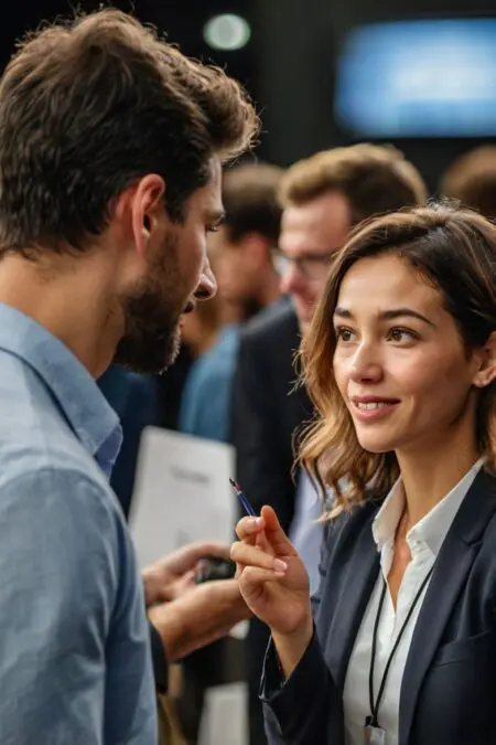 Networking Strategies: 5 Hacks That Land You Jobs Fast Professional shaking hands at a networking event, symbolizing career growth through strategic connections