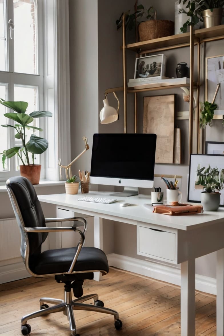 A person working productively from home with a well-organized desk, laptop, and coffee, illustrating effective work from home strategies