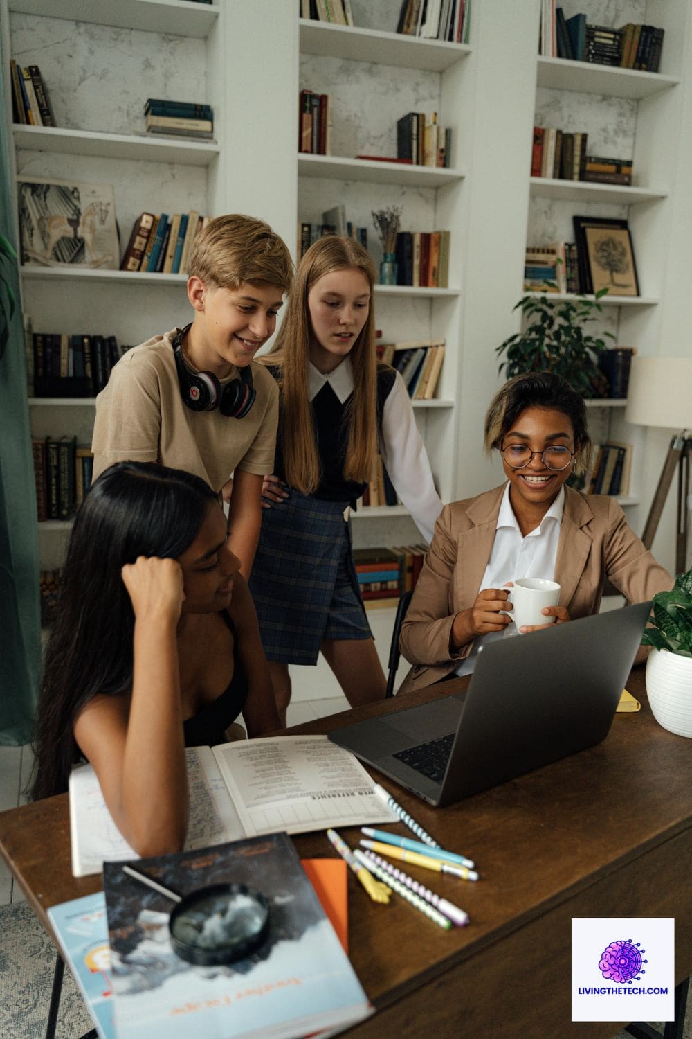 Kids around a laptop improving thei rdigital literacy