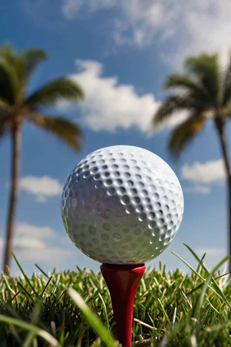 Golf ball on a tee at sunrise, symbolizing fresh starts and the mental health benefits of morning golf