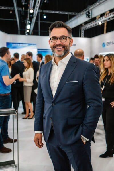 Person smiling at a networking event, demonstrating effective networking strategies for career growth