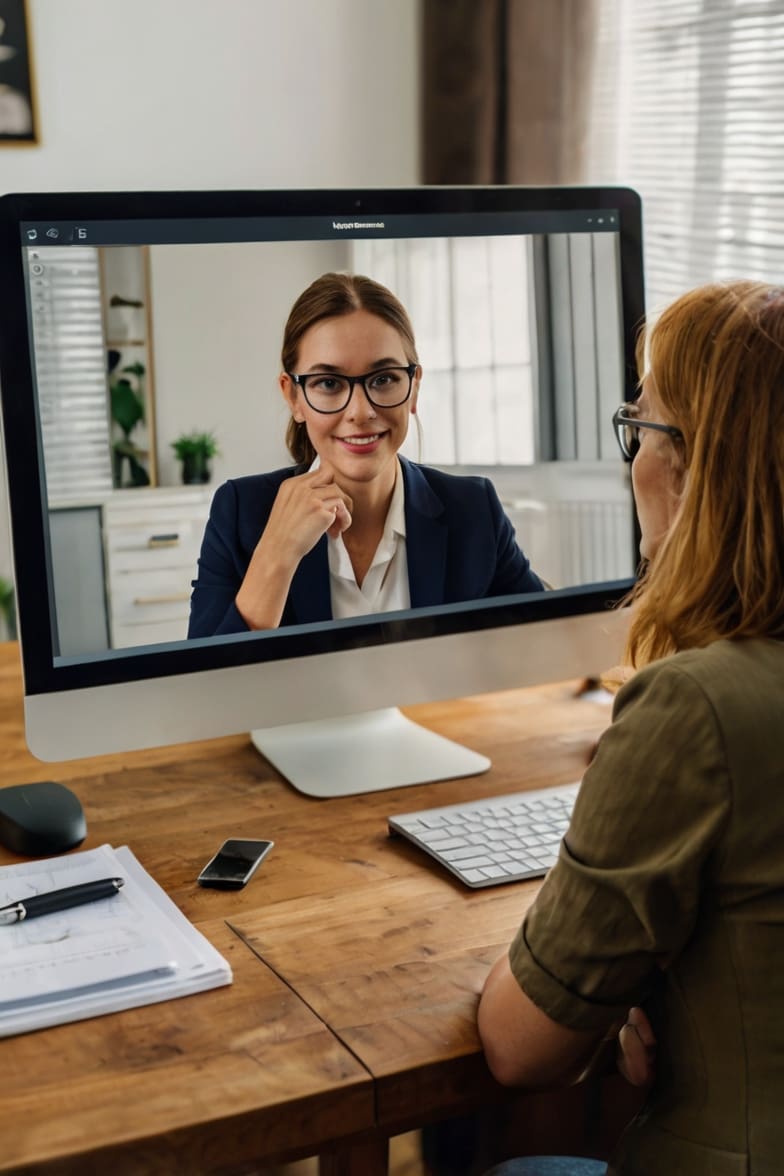 Professional preparing for a virtual job interview with a laptop and webcam, illustrating smart remote interview tips